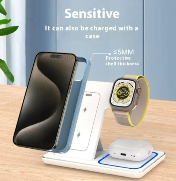 3-in-1 Fast Wireless Charging Dock – Foldable, Portable, 15W Power